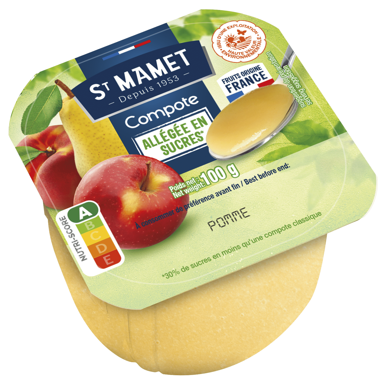 Compote de pommes françaises HVE allégée en sucres St Mamet PRO