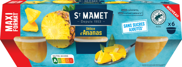 Cups fruits en morceaux Délice d'Ananas maxi format Sans sucres ajoutés St Mamet