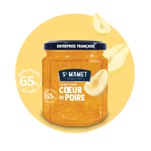 Confiture Coeur de fruit poire St Mamet 65% de fruit