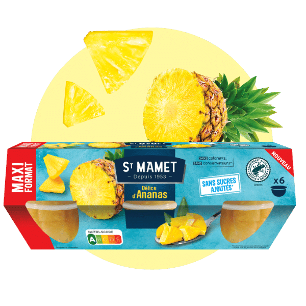 Cups fruits en morceaux Délice d'Ananas maxi format Sans sucres ajoutés St Mamet