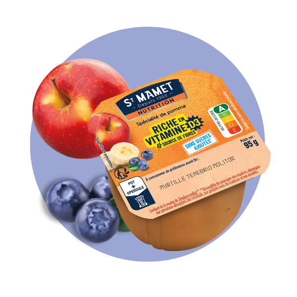 Nutritional range compote rich in vitamin D 3 apple blueberry St Mamet