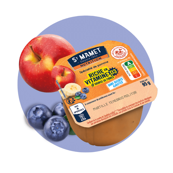La gamme nutrition compote riche en vitamine D 3 pomme myrtille St Mamet