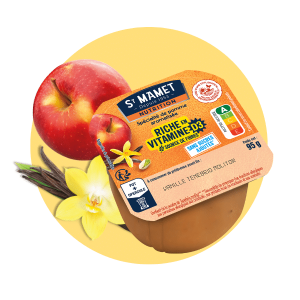 La gamme nutrition compote riche en vitamine D 3 pomme vanille St Mamet